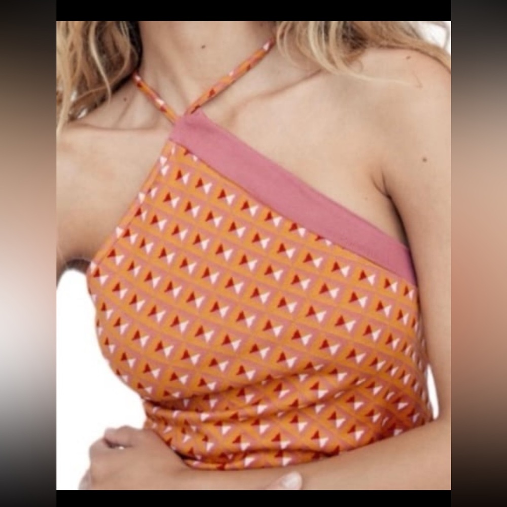 Zara Orange and Pink Bandana Handkerchief Top size M. LIKE NEW   70’s